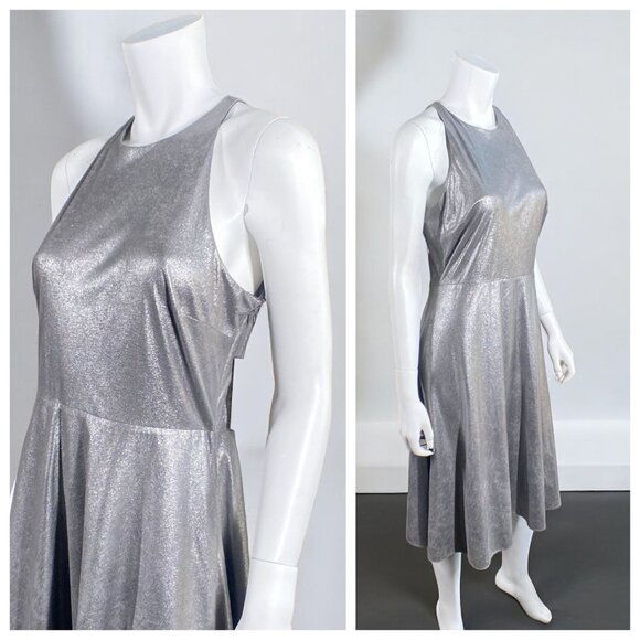 NWT H By Halston Metallic Faux Suede Dress Gunmetal, Size 8 - Picture 2 of 15